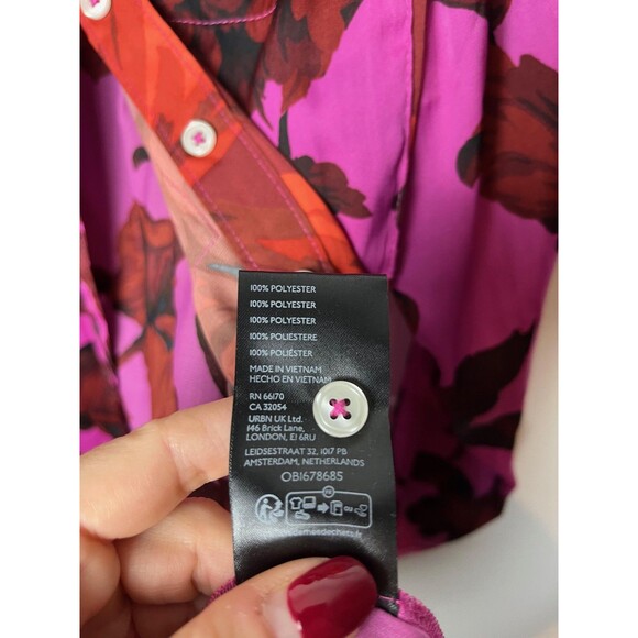 Anthropologie Shirt Womens Small Pink Red Floral Button Down Long Sleeve Blouse - Picture 4 of 7